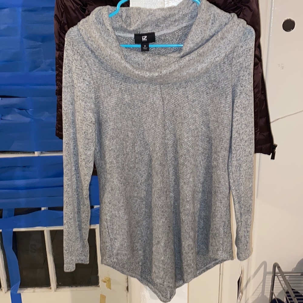 IZ BYER Grey Cowl-Neck Sweater